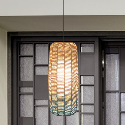 Beige and Blue Curved/Elongated Hanging Light Contemporary 1 Light Hemp Rope Pendant Lighting for Restaurant, 6.5"/8.5"/14" Wide Clearhalo 'Ceiling Lights' 'Pendant Lights' 'Pendants' Lighting' 616631