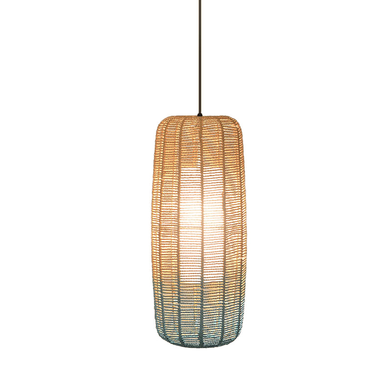 Beige and Blue Curved/Elongated Hanging Light Contemporary 1 Light Hemp Rope Pendant Lighting for Restaurant, 6.5"/8.5"/14" Wide Clearhalo 'Ceiling Lights' 'Pendant Lights' 'Pendants' Lighting' 616633