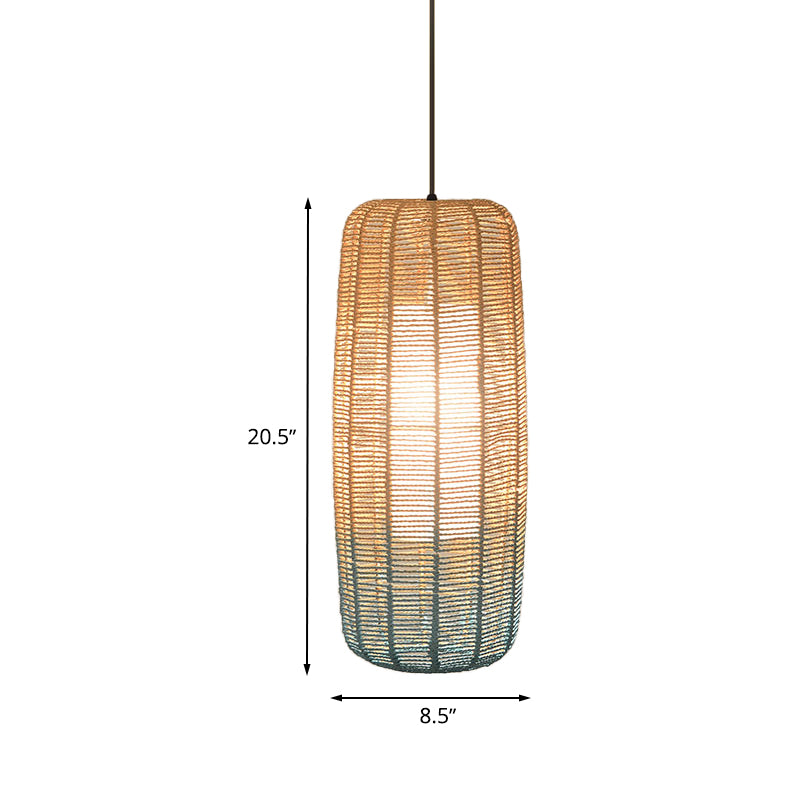 Beige and Blue Curved/Elongated Hanging Light Contemporary 1 Light Hemp Rope Pendant Lighting for Restaurant, 6.5"/8.5"/14" Wide Clearhalo 'Ceiling Lights' 'Pendant Lights' 'Pendants' Lighting' 616634