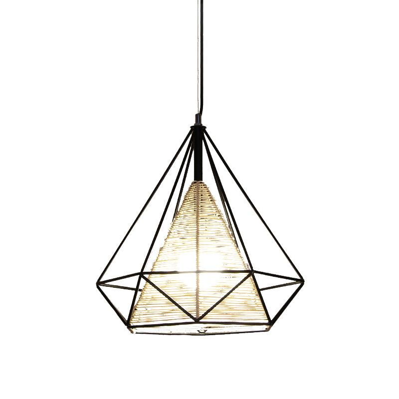 15"/18"/19.5" Wide Diamond Rattan Hanging Pendant Modern 1 Light Beige Hanging Ceiling Light for Kitchen Island Clearhalo 'Ceiling Lights' 'Modern Pendants' 'Modern' 'Pendant Lights' 'Pendants' Lighting' 616638