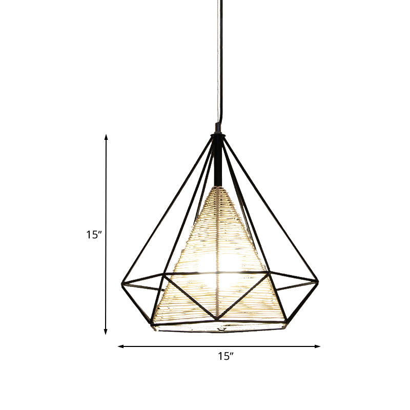 15"/18"/19.5" Wide Diamond Rattan Hanging Pendant Modern 1 Light Beige Hanging Ceiling Light for Kitchen Island Clearhalo 'Ceiling Lights' 'Modern Pendants' 'Modern' 'Pendant Lights' 'Pendants' Lighting' 616639