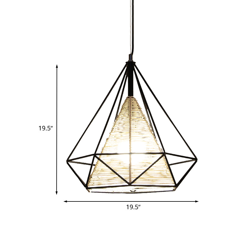 15"/18"/19.5" Wide Diamond Rattan Hanging Pendant Modern 1 Light Beige Hanging Ceiling Light for Kitchen Island Clearhalo 'Ceiling Lights' 'Modern Pendants' 'Modern' 'Pendant Lights' 'Pendants' Lighting' 616641