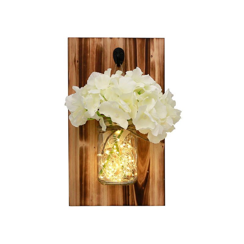 Beige/Orange/White Floral Wall Lamp Contemporary String Light with Wood Backplate Clearhalo 'Wall Lamps & Sconces' 'Wall Lights' Lighting' 616708