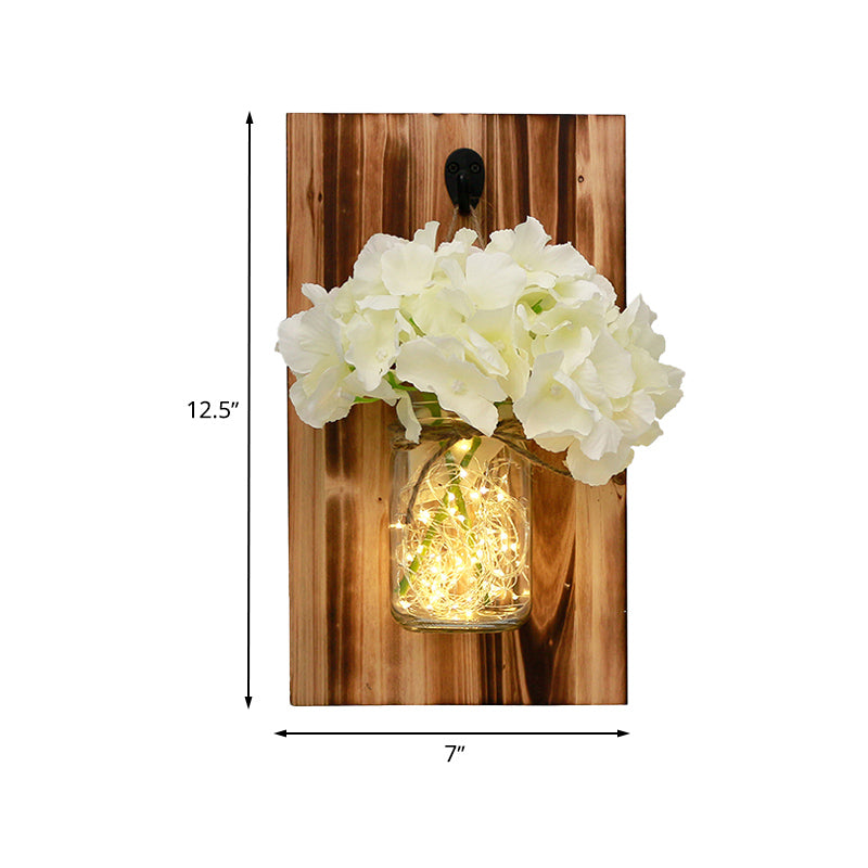 Beige/Orange/White Floral Wall Lamp Contemporary String Light with Wood Backplate Clearhalo 'Wall Lamps & Sconces' 'Wall Lights' Lighting' 616709