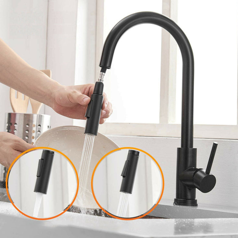 Modern Style Retractable Kitchen Faucet Stainless Steel 1-Handle Kitchen Faucet Black No Sensor Clearhalo 'Home Improvement' 'home_improvement' 'home_improvement_kitchen_faucets' 'Kitchen Faucets' 'Kitchen Remodel & Kitchen Fixtures' 'Kitchen Sinks & Faucet Components' 'kitchen_faucets' 6167220