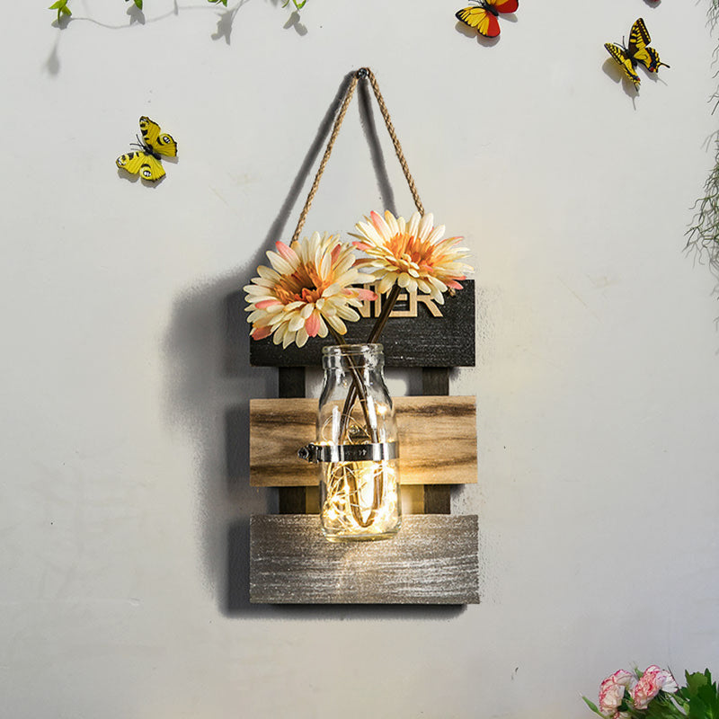 Nordic Flower Accent String Light for Tea Shop Clear Glass Jar Wall Lamp in Pink/White/Yellow Clearhalo 'Wall Lamps & Sconces' 'Wall Lights' Lighting' 616736