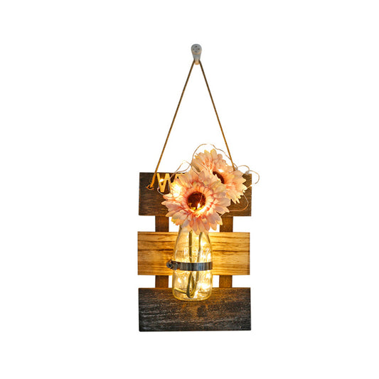 Nordic Flower Accent String Light for Tea Shop Clear Glass Jar Wall Lamp in Pink/White/Yellow Clearhalo 'Wall Lamps & Sconces' 'Wall Lights' Lighting' 616738