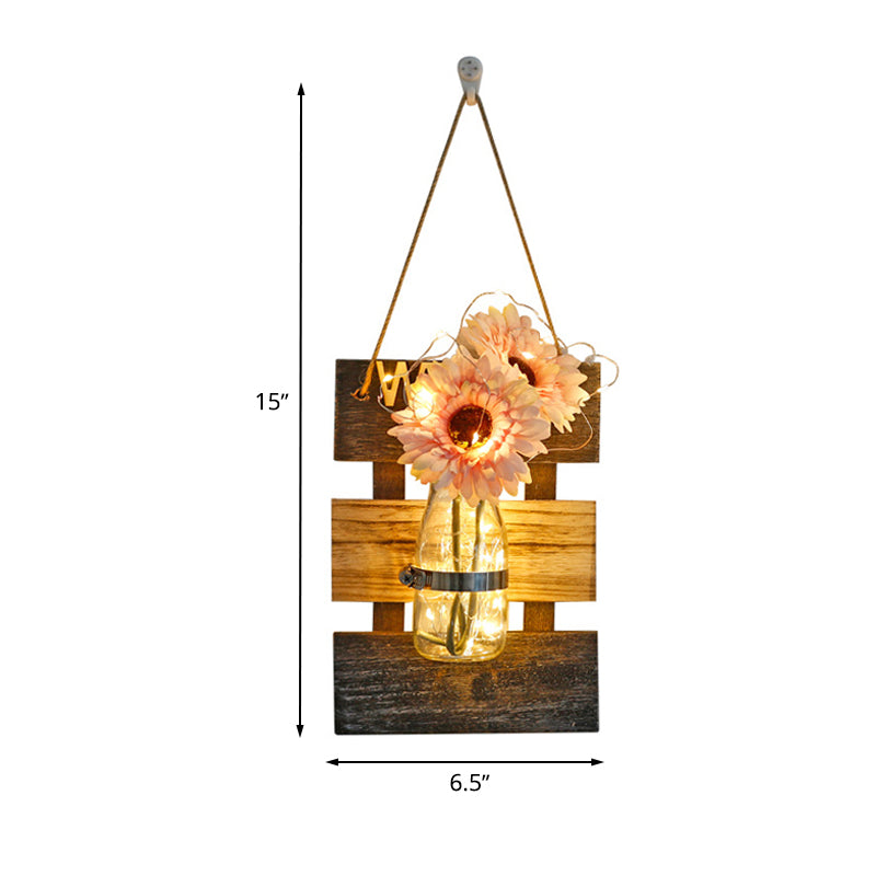 Nordic Flower Accent String Light for Tea Shop Clear Glass Jar Wall Lamp in Pink/White/Yellow Clearhalo 'Wall Lamps & Sconces' 'Wall Lights' Lighting' 616739