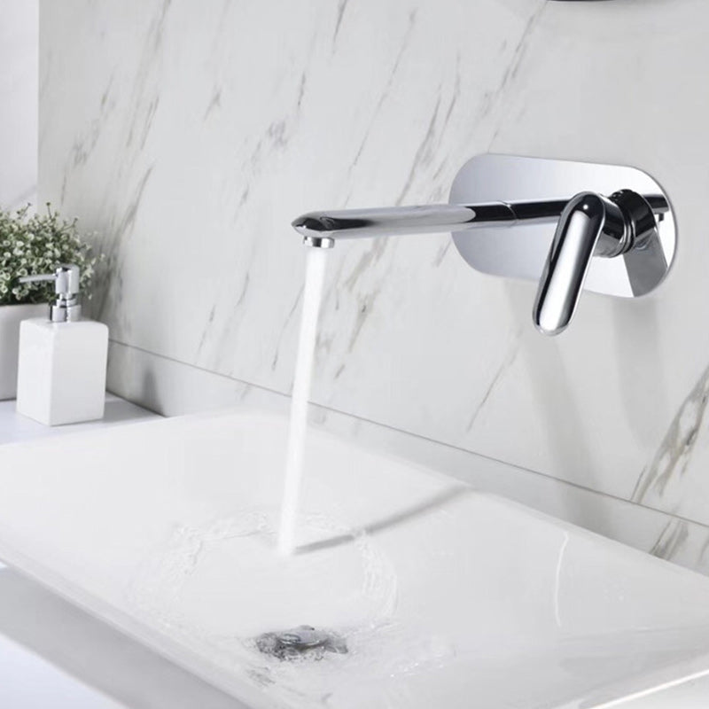 One Hole Faucet One Lever Handle Wall Mounted Bathroom Faucet Clearhalo 'Bathroom Remodel & Bathroom Fixtures' 'Bathroom Sink Faucets' 'Bathroom Sinks & Faucet Components' 'bathroom_sink_faucets' 'Home Improvement' 'home_improvement' 'home_improvement_bathroom_sink_faucets' 6167457