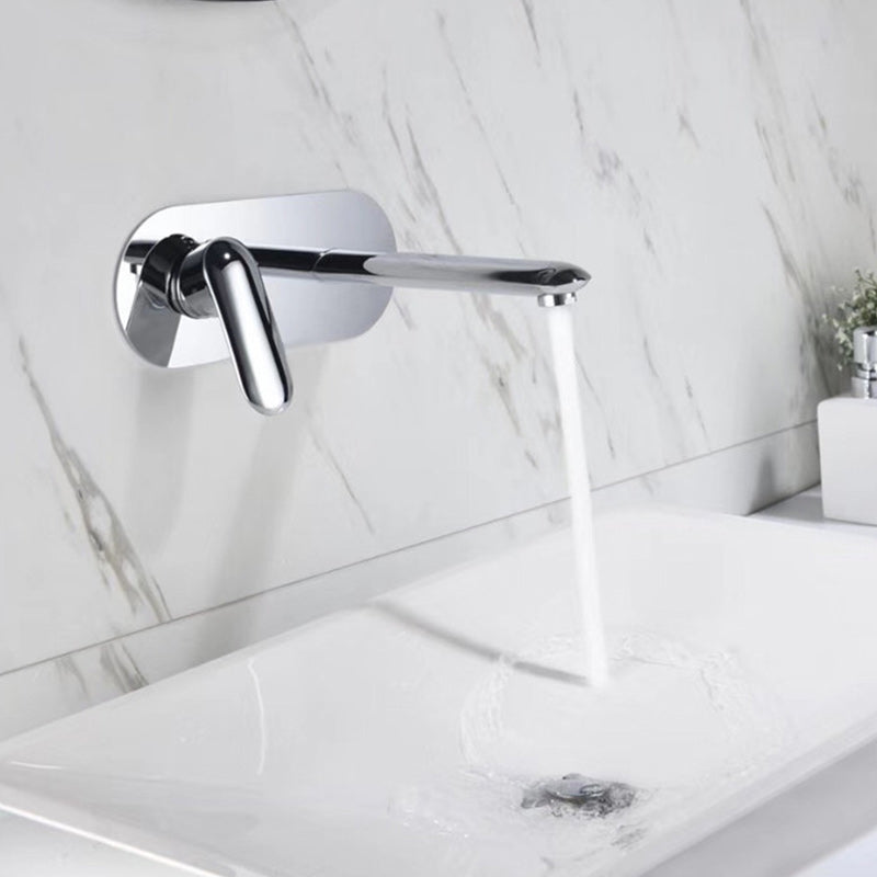 One Hole Faucet One Lever Handle Wall Mounted Bathroom Faucet Clearhalo 'Bathroom Remodel & Bathroom Fixtures' 'Bathroom Sink Faucets' 'Bathroom Sinks & Faucet Components' 'bathroom_sink_faucets' 'Home Improvement' 'home_improvement' 'home_improvement_bathroom_sink_faucets' 6167462