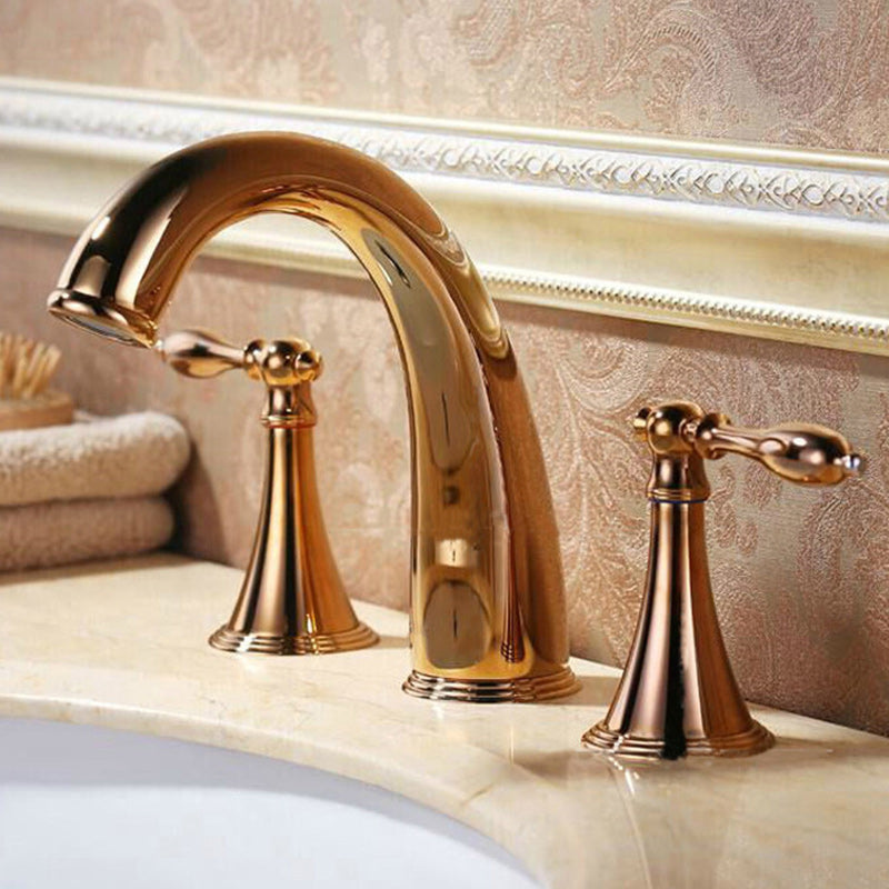 Luxury 3 Hole Sink Bathroom Faucet Lever Handle Basin Faucet Circular Brass Faucet Bronze Clearhalo 'Bathroom Remodel & Bathroom Fixtures' 'Bathroom Sink Faucets' 'Bathroom Sinks & Faucet Components' 'bathroom_sink_faucets' 'Home Improvement' 'home_improvement' 'home_improvement_bathroom_sink_faucets' 6167670