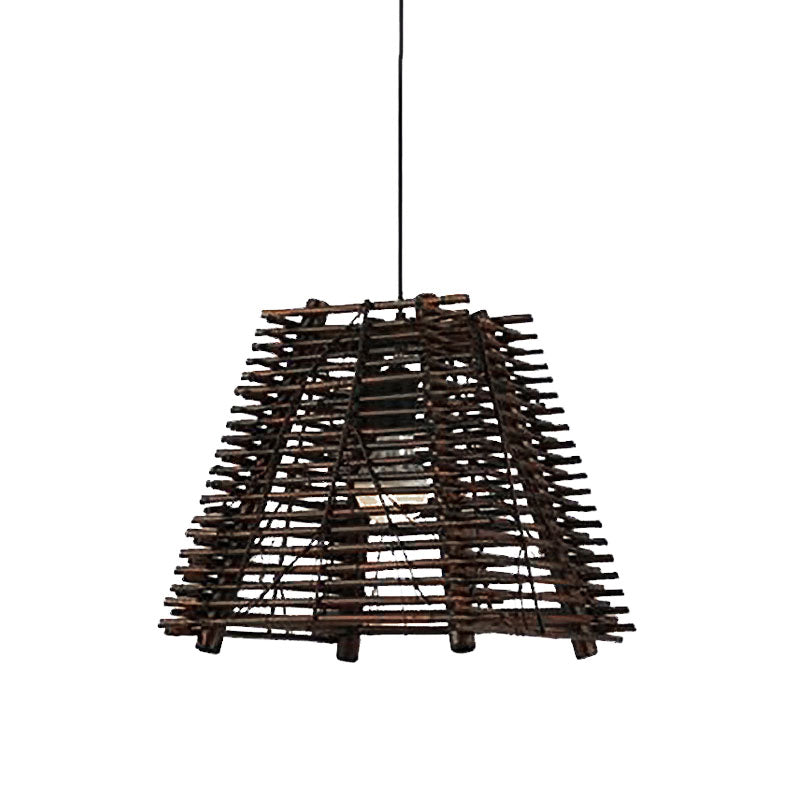 Country Trapezoid Hanging Light Thin/Thick Bamboo Single Light Dining Room Pendant Light in Brown Clearhalo 'Ceiling Lights' 'Modern Pendants' 'Modern' 'Pendant Lights' 'Pendants' Lighting' 616773