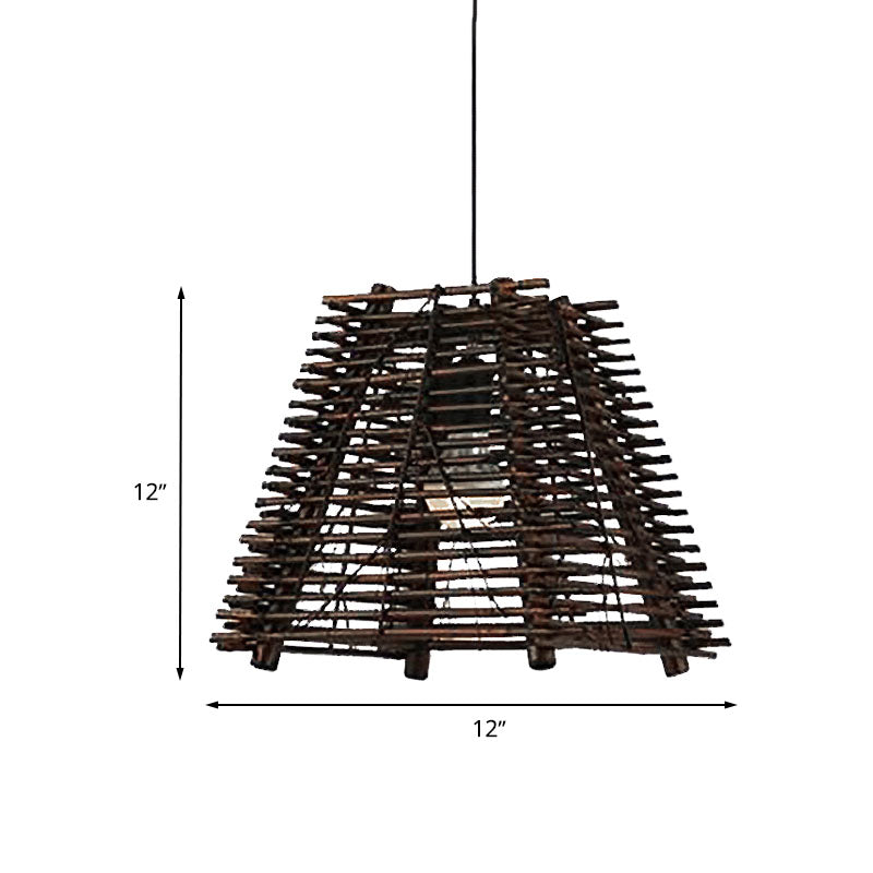 Country Trapezoid Hanging Light Thin/Thick Bamboo Single Light Dining Room Pendant Light in Brown Clearhalo 'Ceiling Lights' 'Modern Pendants' 'Modern' 'Pendant Lights' 'Pendants' Lighting' 616774