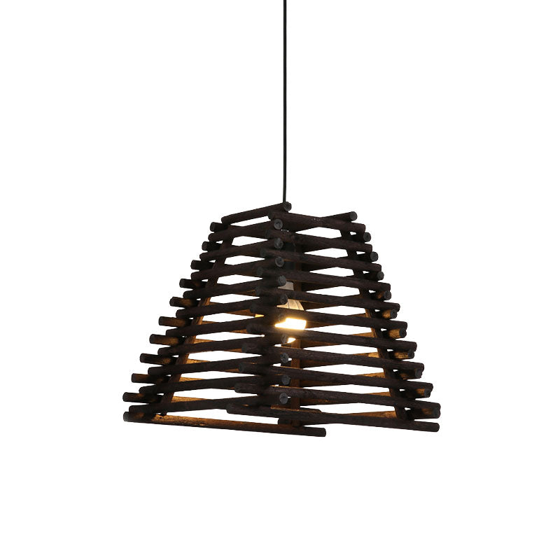 Country Trapezoid Hanging Light Thin/Thick Bamboo Single Light Dining Room Pendant Light in Brown Clearhalo 'Ceiling Lights' 'Modern Pendants' 'Modern' 'Pendant Lights' 'Pendants' Lighting' 616778