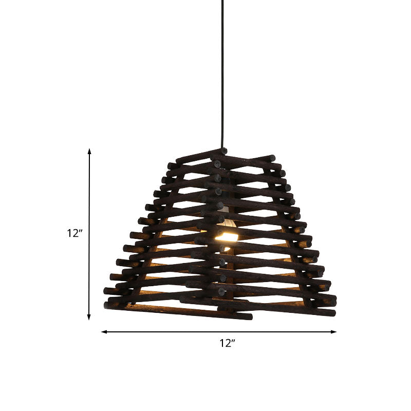 Country Trapezoid Hanging Light Thin/Thick Bamboo Single Light Dining Room Pendant Light in Brown Clearhalo 'Ceiling Lights' 'Modern Pendants' 'Modern' 'Pendant Lights' 'Pendants' Lighting' 616779