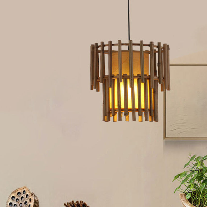 Rustic Cylinder Drop Pendant Bamboo 1-Light Living Room Hanging Light Fixture in Beige Clearhalo 'Ceiling Lights' 'Modern Pendants' 'Modern' 'Pendant Lights' 'Pendants' Lighting' 616781