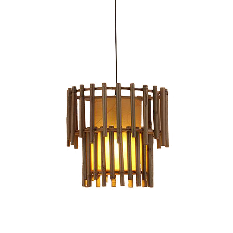 Rustic Cylinder Drop Pendant Bamboo 1-Light Living Room Hanging Light Fixture in Beige Clearhalo 'Ceiling Lights' 'Modern Pendants' 'Modern' 'Pendant Lights' 'Pendants' Lighting' 616783