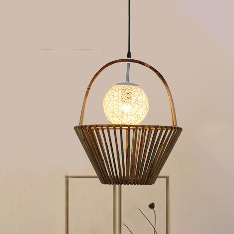 Country Basket/Roof Shaped Ceiling Pendant Light Bamboo 1/2 Lights Restaurant Hanging Light Fixture in Brown 1 Brown Clearhalo 'Ceiling Lights' 'Modern Pendants' 'Modern' 'Pendant Lights' 'Pendants' Lighting' 616785