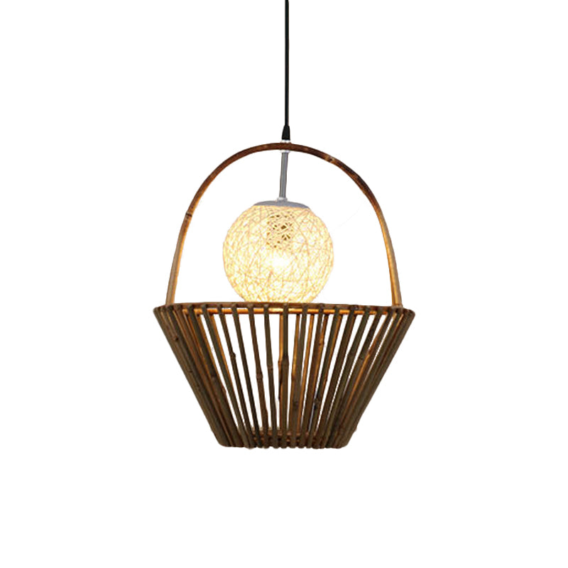 Country Basket/Roof Shaped Ceiling Pendant Light Bamboo 1/2 Lights Restaurant Hanging Light Fixture in Brown Clearhalo 'Ceiling Lights' 'Modern Pendants' 'Modern' 'Pendant Lights' 'Pendants' Lighting' 616788