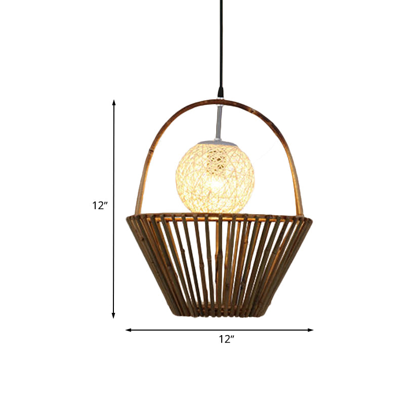 Country Basket/Roof Shaped Ceiling Pendant Light Bamboo 1/2 Lights Restaurant Hanging Light Fixture in Brown Clearhalo 'Ceiling Lights' 'Modern Pendants' 'Modern' 'Pendant Lights' 'Pendants' Lighting' 616789