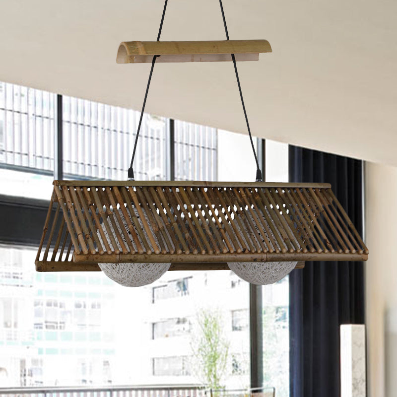 Country Basket/Roof Shaped Ceiling Pendant Light Bamboo 1/2 Lights Restaurant Hanging Light Fixture in Brown 2 Brown Clearhalo 'Ceiling Lights' 'Modern Pendants' 'Modern' 'Pendant Lights' 'Pendants' Lighting' 616790