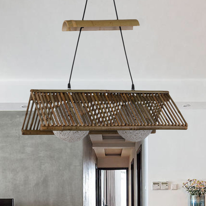 Country Basket/Roof Shaped Ceiling Pendant Light Bamboo 1/2 Lights Restaurant Hanging Light Fixture in Brown Clearhalo 'Ceiling Lights' 'Modern Pendants' 'Modern' 'Pendant Lights' 'Pendants' Lighting' 616792