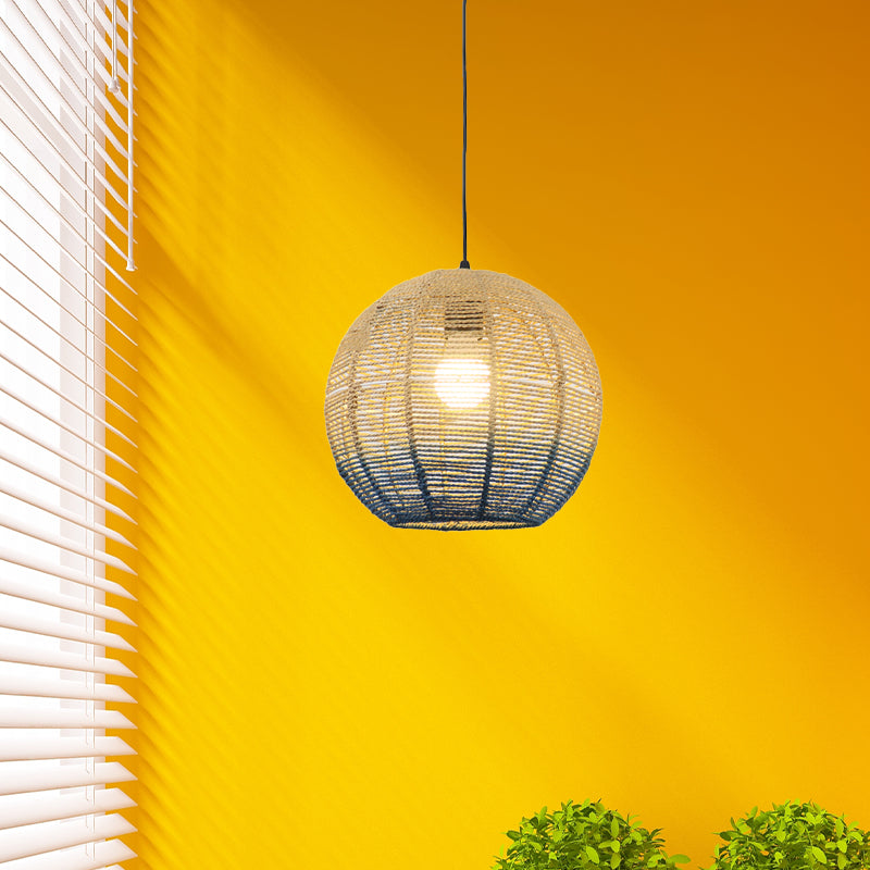 Globe/Elliptical/Barrel/Dome Pendant Lamp Chinese Straw Rope 1 Bulb Red/Blue Hanging Light for Bedroom Restaurant Clearhalo 'Ceiling Lights' 'Pendant Lights' 'Pendants' Lighting' 616827