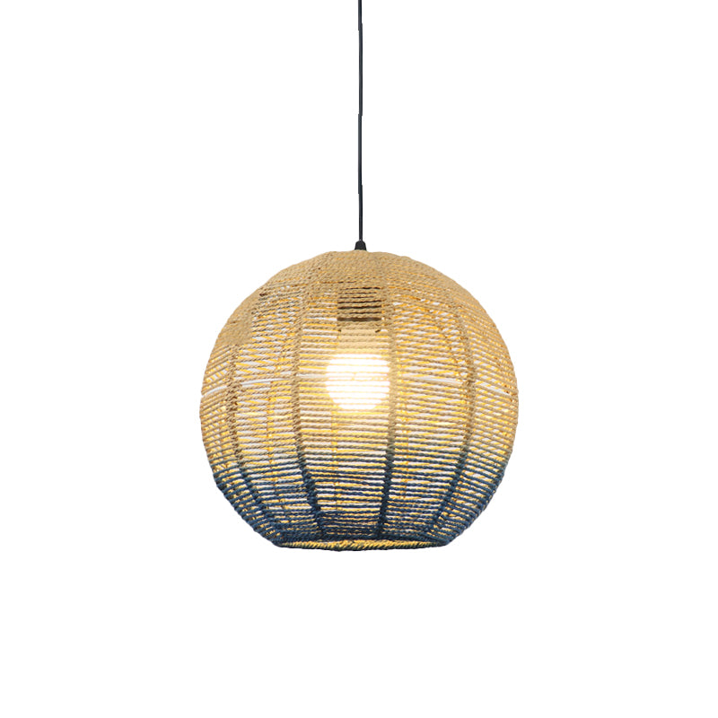 Globe/Elliptical/Barrel/Dome Pendant Lamp Chinese Straw Rope 1 Bulb Red/Blue Hanging Light for Bedroom Restaurant Clearhalo 'Ceiling Lights' 'Pendant Lights' 'Pendants' Lighting' 616829