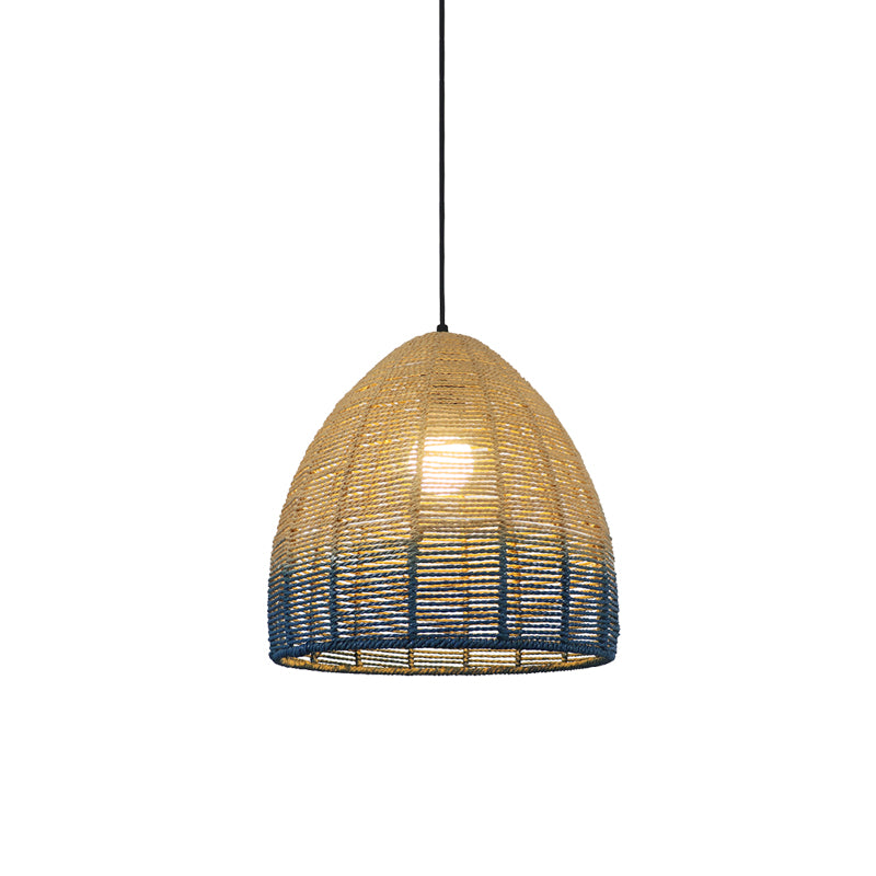 Globe/Elliptical/Barrel/Dome Pendant Lamp Chinese Straw Rope 1 Bulb Red/Blue Hanging Light for Bedroom Restaurant Clearhalo 'Ceiling Lights' 'Pendant Lights' 'Pendants' Lighting' 616833