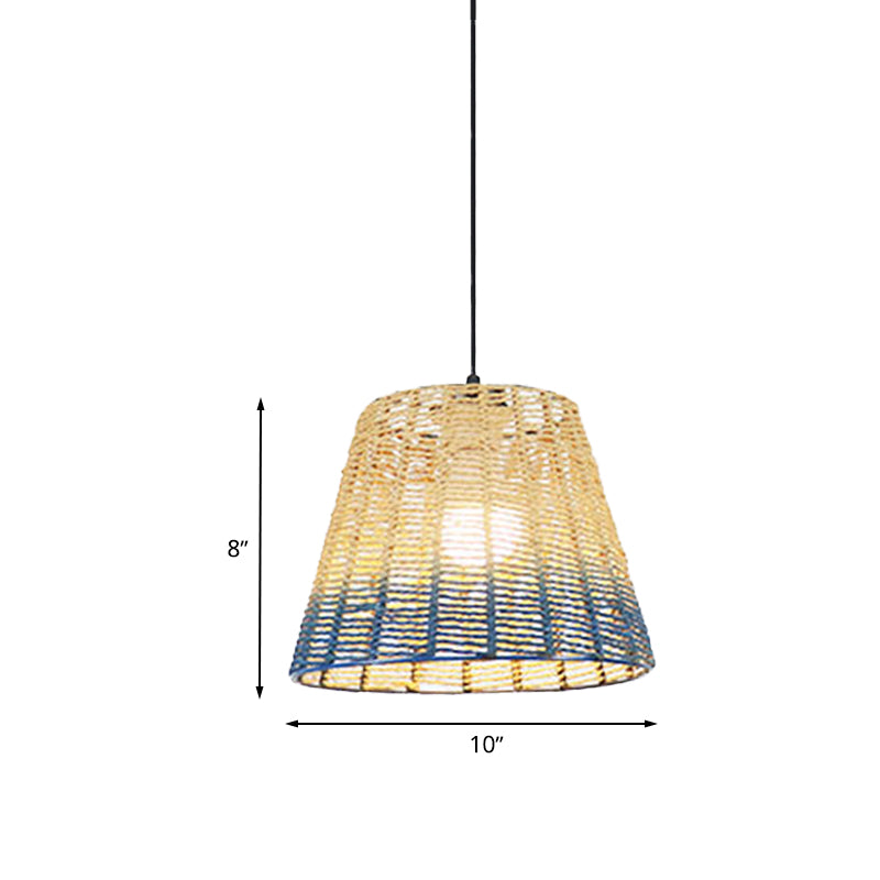 Globe/Elliptical/Barrel/Dome Pendant Lamp Chinese Straw Rope 1 Bulb Red/Blue Hanging Light for Bedroom Restaurant Clearhalo 'Ceiling Lights' 'Pendant Lights' 'Pendants' Lighting' 616844