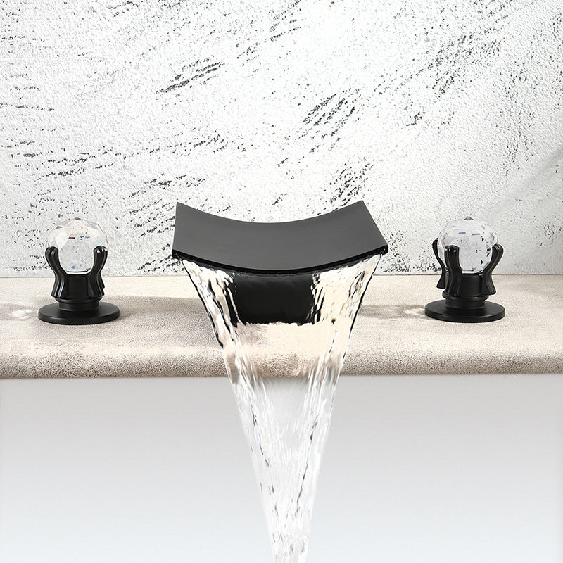 Modern Black Basin Lavatory Faucet with 2 Handle Solid Brass Bathroom Sink Faucet Clearhalo 'Bathroom Remodel & Bathroom Fixtures' 'Bathroom Sink Faucets' 'Bathroom Sinks & Faucet Components' 'bathroom_sink_faucets' 'Casa' 'Home Improvement' 'home_improvement' 'home_improvement_bathroom_sink_faucets' 6168538