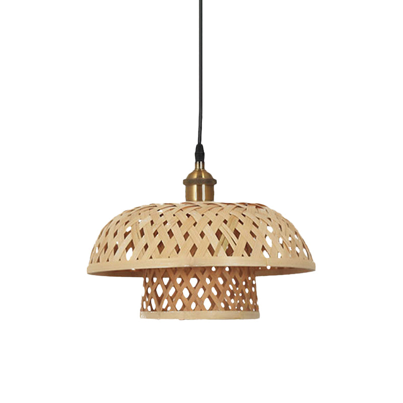 Hand-Worked Bamboo Hanging Light Modern 1 Head Beige Pendant Lamp with Barrel/Dome Shade for Coffee Shop Clearhalo 'Ceiling Lights' 'Pendant Lights' 'Pendants' Lighting' 616880