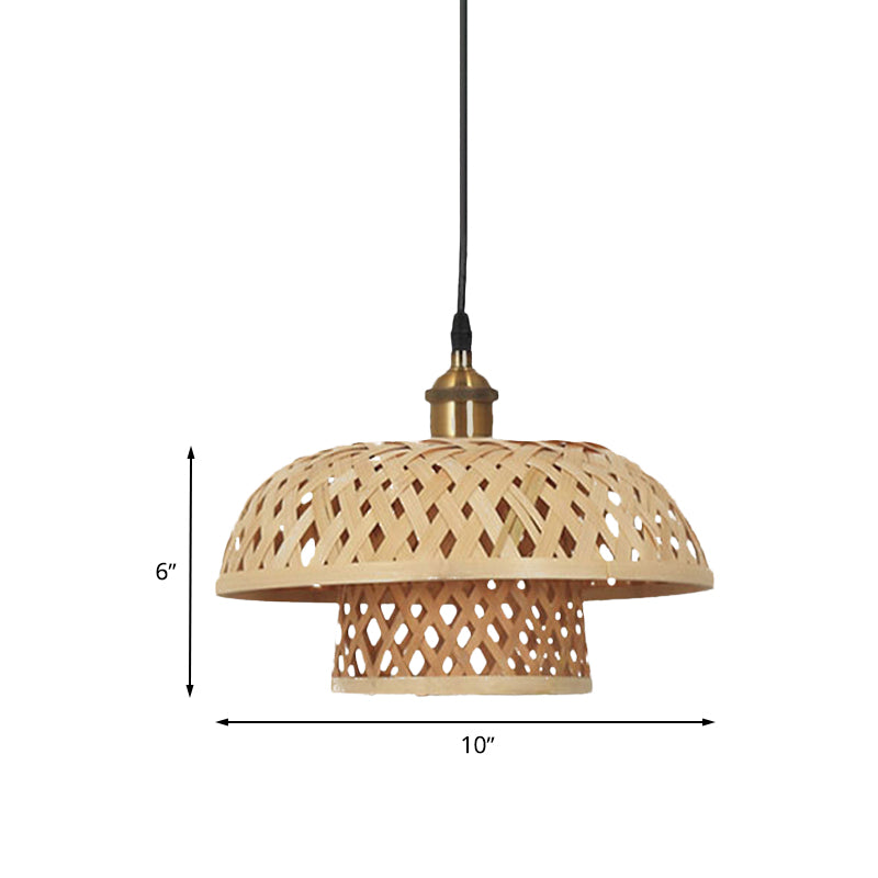 Hand-Worked Bamboo Hanging Light Modern 1 Head Beige Pendant Lamp with Barrel/Dome Shade for Coffee Shop Clearhalo 'Ceiling Lights' 'Pendant Lights' 'Pendants' Lighting' 616881