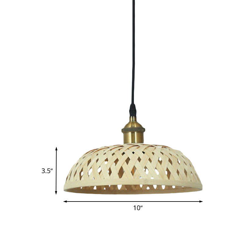 Hand-Worked Bamboo Hanging Light Modern 1 Head Beige Pendant Lamp with Barrel/Dome Shade for Coffee Shop Clearhalo 'Ceiling Lights' 'Pendant Lights' 'Pendants' Lighting' 616886