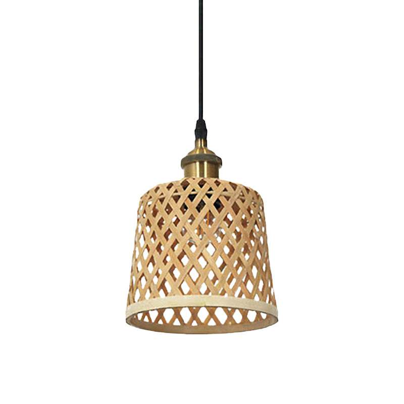 Hand-Worked Bamboo Hanging Light Modern 1 Head Beige Pendant Lamp with Barrel/Dome Shade for Coffee Shop Clearhalo 'Ceiling Lights' 'Pendant Lights' 'Pendants' Lighting' 616890