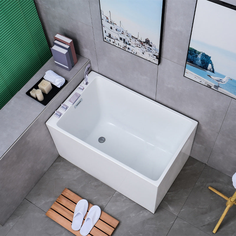 White Back to Wall Soaking Bathtub Contemporary Rectangular Acrylic Bath Tub Without Seat Tub with Silver 5-Piece Set Clearhalo 'Bathroom Remodel & Bathroom Fixtures' 'Bathtubs' 'Home Improvement' 'home_improvement' 'home_improvement_bathtubs' 'Showers & Bathtubs' 6176647