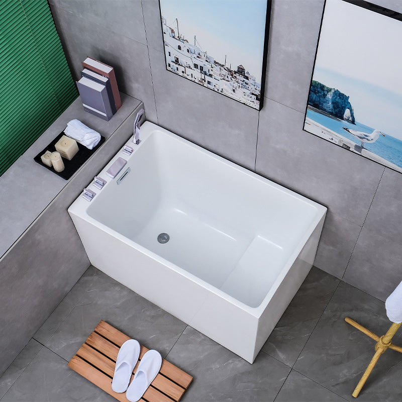 White Back to Wall Soaking Bathtub Contemporary Rectangular Acrylic Bath Tub With Seat Tub with Silver 5-Piece Set Clearhalo 'Bathroom Remodel & Bathroom Fixtures' 'Bathtubs' 'Home Improvement' 'home_improvement' 'home_improvement_bathtubs' 'Showers & Bathtubs' 6176649