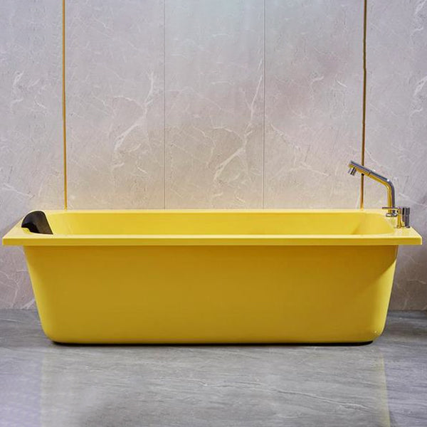 Matte Finish Acrylic Rectangular Bathtub Modern Soaking Freestanding Tub Yellow 67"L x 27"W x 19"H Tub with Deck Faucets Clearhalo 'Bathroom Remodel & Bathroom Fixtures' 'Bathtubs' 'Home Improvement' 'home_improvement' 'home_improvement_bathtubs' 'Showers & Bathtubs' 6176802