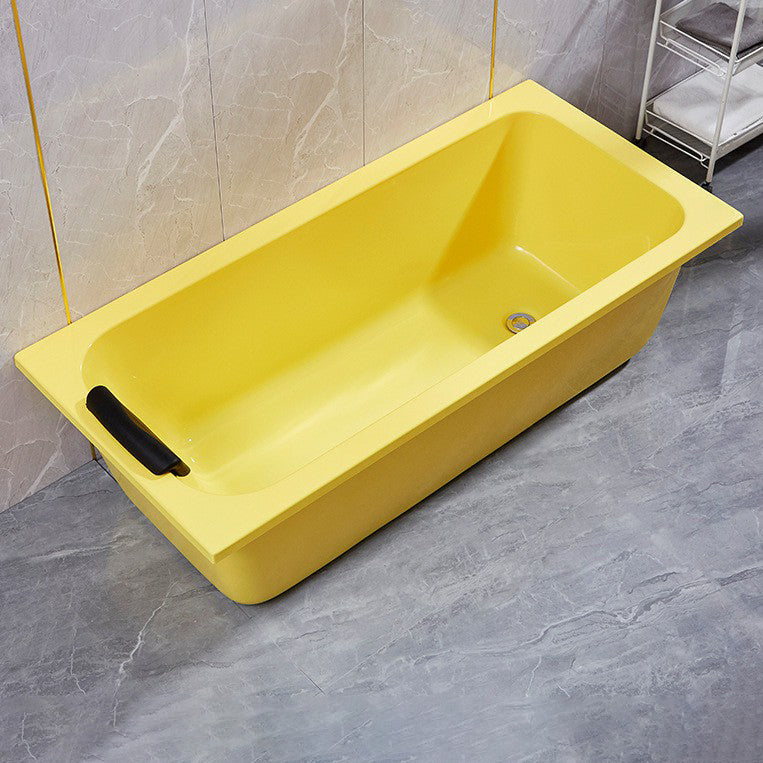 Matte Finish Acrylic Rectangular Bathtub Modern Soaking Freestanding Tub Yellow Tub Clearhalo 'Bathroom Remodel & Bathroom Fixtures' 'Bathtubs' 'Home Improvement' 'home_improvement' 'home_improvement_bathtubs' 'Showers & Bathtubs' 6176806