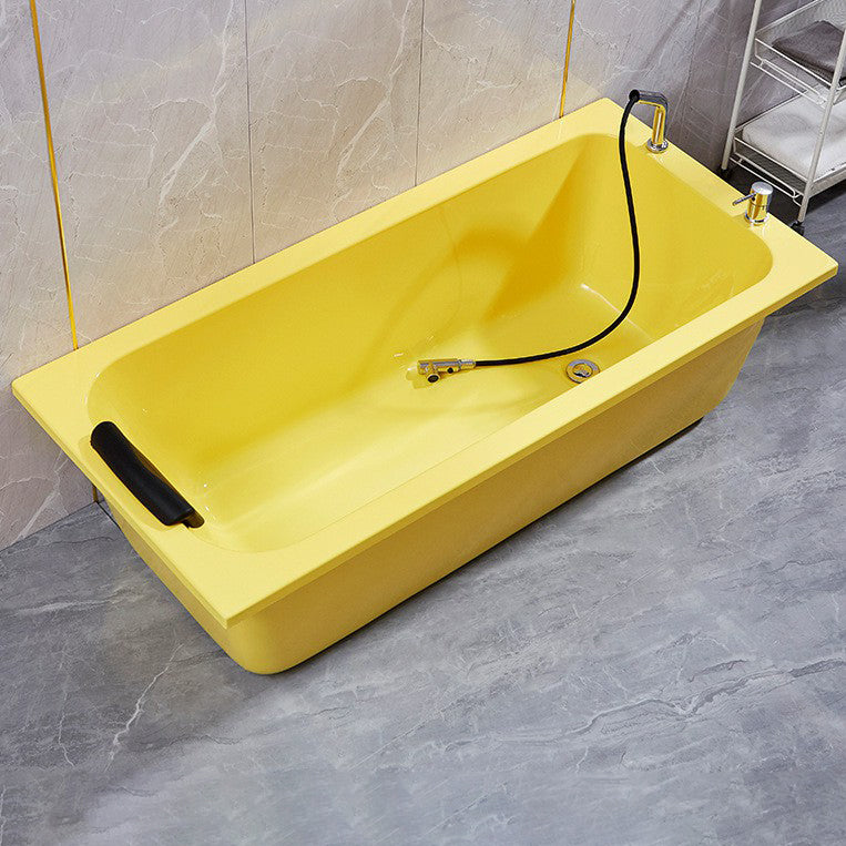 Matte Finish Acrylic Rectangular Bathtub Modern Soaking Freestanding Tub Yellow Tub with Deck Faucets Clearhalo 'Bathroom Remodel & Bathroom Fixtures' 'Bathtubs' 'Home Improvement' 'home_improvement' 'home_improvement_bathtubs' 'Showers & Bathtubs' 6176809