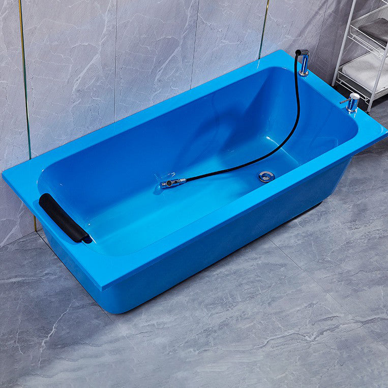 Matte Finish Acrylic Rectangular Bathtub Modern Soaking Freestanding Tub Blue Tub with Deck Faucets Clearhalo 'Bathroom Remodel & Bathroom Fixtures' 'Bathtubs' 'Home Improvement' 'home_improvement' 'home_improvement_bathtubs' 'Showers & Bathtubs' 6176812