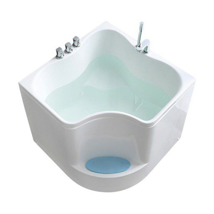 Modern Corner Soaking Bathtub White Acrylic Bathtub with Center-Front Drain Clearhalo 'Bathroom Remodel & Bathroom Fixtures' 'Bathtubs' 'Home Improvement' 'home_improvement' 'home_improvement_bathtubs' 'Showers & Bathtubs' 6176836