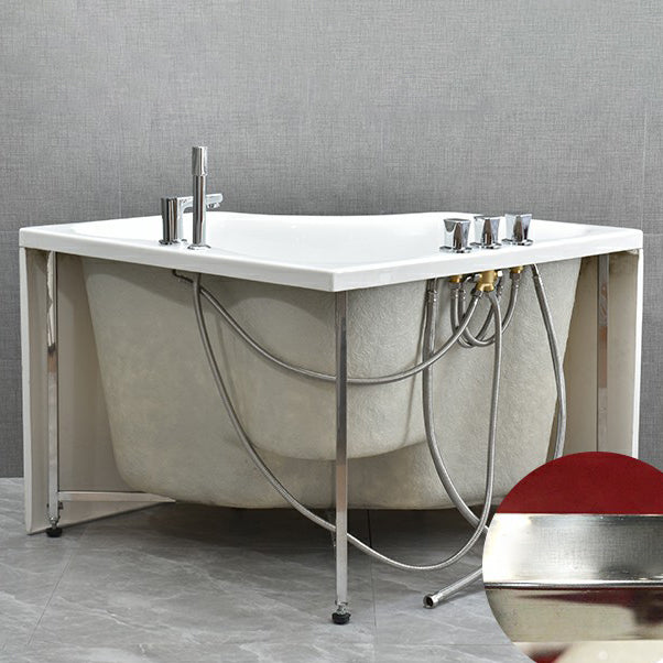 Modern Corner Soaking Bathtub White Acrylic Bathtub with Center-Front Drain Clearhalo 'Bathroom Remodel & Bathroom Fixtures' 'Bathtubs' 'Home Improvement' 'home_improvement' 'home_improvement_bathtubs' 'Showers & Bathtubs' 6176842