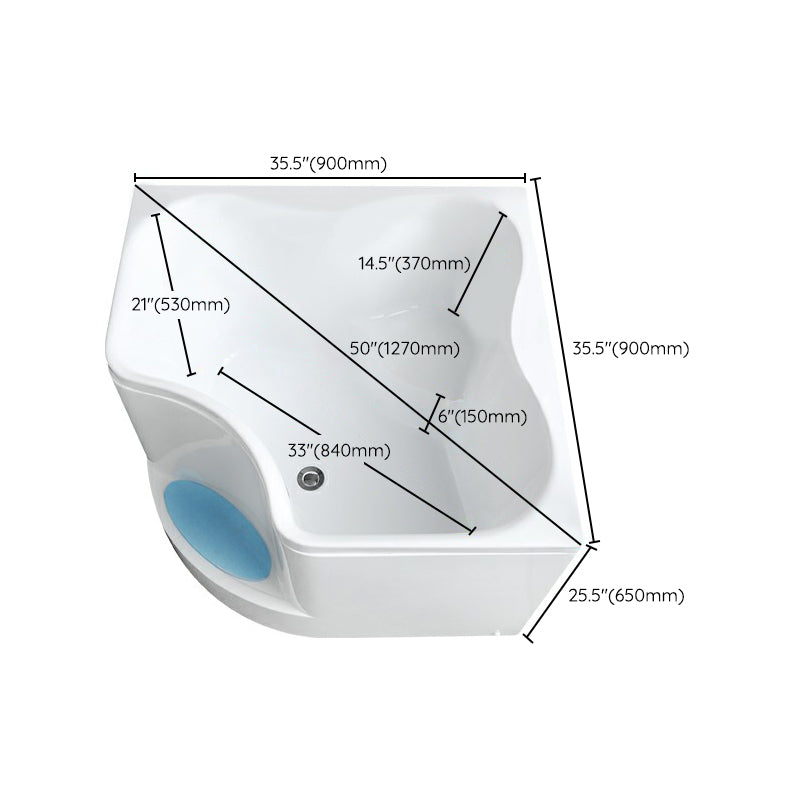 Modern Corner Soaking Bathtub White Acrylic Bathtub with Center-Front Drain Clearhalo 'Bathroom Remodel & Bathroom Fixtures' 'Bathtubs' 'Home Improvement' 'home_improvement' 'home_improvement_bathtubs' 'Showers & Bathtubs' 6176851