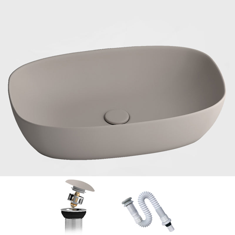 Modern Bathroom Sink Pop-Up Drain Porcelain Solid Color Oval-Shape Vessel 23.6"L x 15.4"W x 5.7"H Sink Clearhalo 'Bathroom Remodel & Bathroom Fixtures' 'Bathroom Sinks & Faucet Components' 'Bathroom Sinks' 'bathroom_sink' 'Home Improvement' 'home_improvement' 'home_improvement_bathroom_sink' 6176861