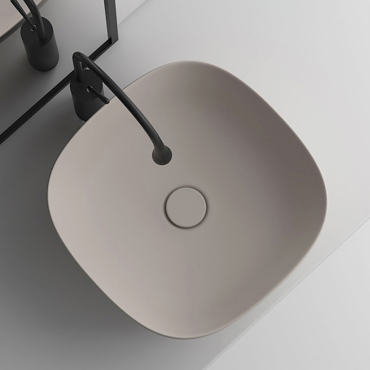 Modern Bathroom Sink Pop-Up Drain Porcelain Solid Color Oval-Shape Vessel 16.5"L x 16.5"W x 6.1"H Sink with Faucet Clearhalo 'Bathroom Remodel & Bathroom Fixtures' 'Bathroom Sinks & Faucet Components' 'Bathroom Sinks' 'bathroom_sink' 'Home Improvement' 'home_improvement' 'home_improvement_bathroom_sink' 6176868