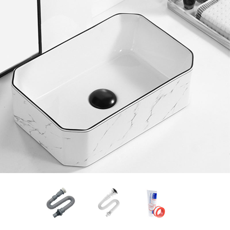 Contemporary Bathroom Sink Pop-Up Drain Porcelain Rectangular Vessel 16.5"L x 11"W x 5.1"H Sink Clearhalo 'Bathroom Remodel & Bathroom Fixtures' 'Bathroom Sinks & Faucet Components' 'Bathroom Sinks' 'bathroom_sink' 'Home Improvement' 'home_improvement' 'home_improvement_bathroom_sink' 6176886