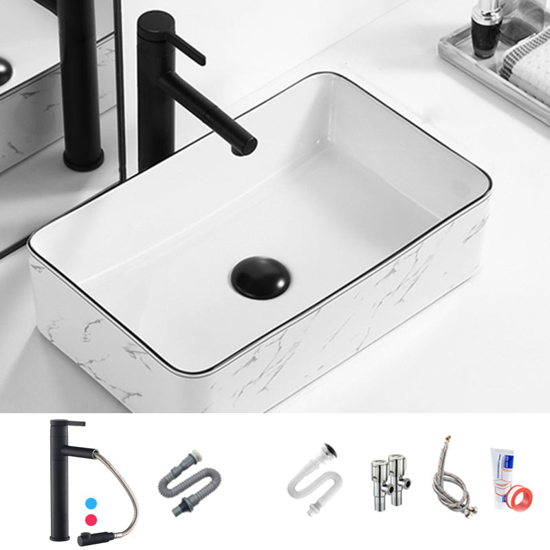 Contemporary Bathroom Sink Pop-Up Drain Porcelain Rectangular Vessel Sink with Faucet Clearhalo 'Bathroom Remodel & Bathroom Fixtures' 'Bathroom Sinks & Faucet Components' 'Bathroom Sinks' 'bathroom_sink' 'Home Improvement' 'home_improvement' 'home_improvement_bathroom_sink' 6176889