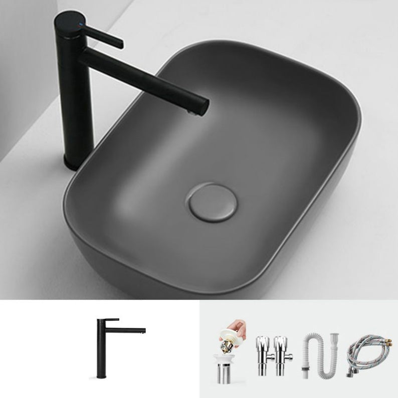 Contemporary Bathroom Sink Pop-Up Drain Porcelain Solid Color Rectangular Vessel Sink 19.7"L x 15.7"W x 5.7"H Grey Sink with Faucet Clearhalo 'Bathroom Remodel & Bathroom Fixtures' 'Bathroom Sinks & Faucet Components' 'Bathroom Sinks' 'bathroom_sink' 'Home Improvement' 'home_improvement' 'home_improvement_bathroom_sink' 6177648