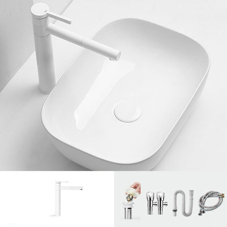 Contemporary Bathroom Sink Pop-Up Drain Porcelain Solid Color Rectangular Vessel Sink 19.7"L x 15.7"W x 5.7"H White Sink with Faucet Clearhalo 'Bathroom Remodel & Bathroom Fixtures' 'Bathroom Sinks & Faucet Components' 'Bathroom Sinks' 'bathroom_sink' 'Home Improvement' 'home_improvement' 'home_improvement_bathroom_sink' 6177655